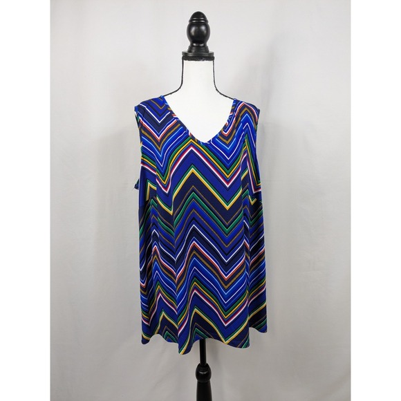 Catherines Shirt Womens 2X 22/24W Multicolor Chevron Tank Sleeveless Top A070 - Picture 1 of 9